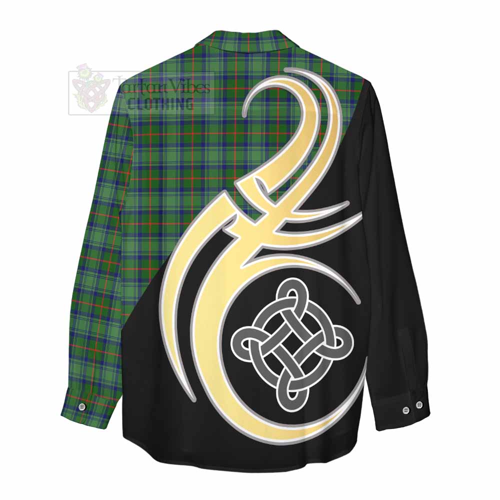 Tartan Vibes Clothing Cranstoun (Cranston) Tartan Women's Casual Shirt with Family Crest and Celtic Symbol Style