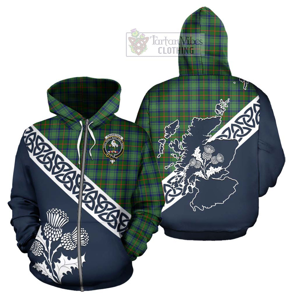 Tartan Vibes Clothing Cranstoun (Cranston) Tartan Hoodie Featuring Thistle and Scotland Map