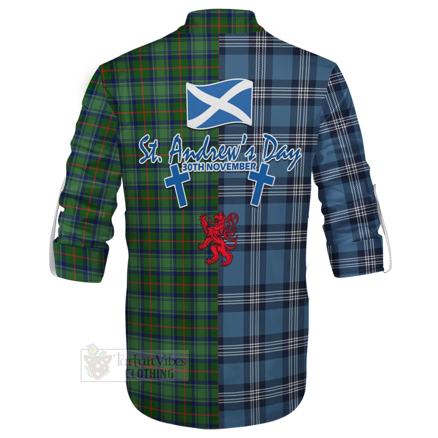 Tartan Vibes Clothing Cranstoun (Cranston) Tartan Ghillie Kilt Shirt Happy St. Andrew's Day Half Tartan Style