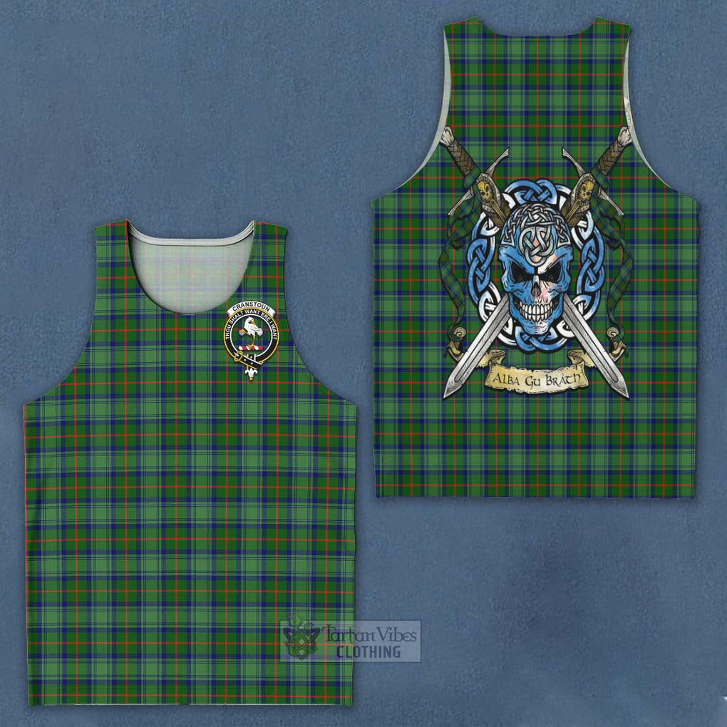 Tartan Vibes Clothing Cranstoun (Cranston) Tartan Men's Tank Top with Family Crest Celtic Skull Style