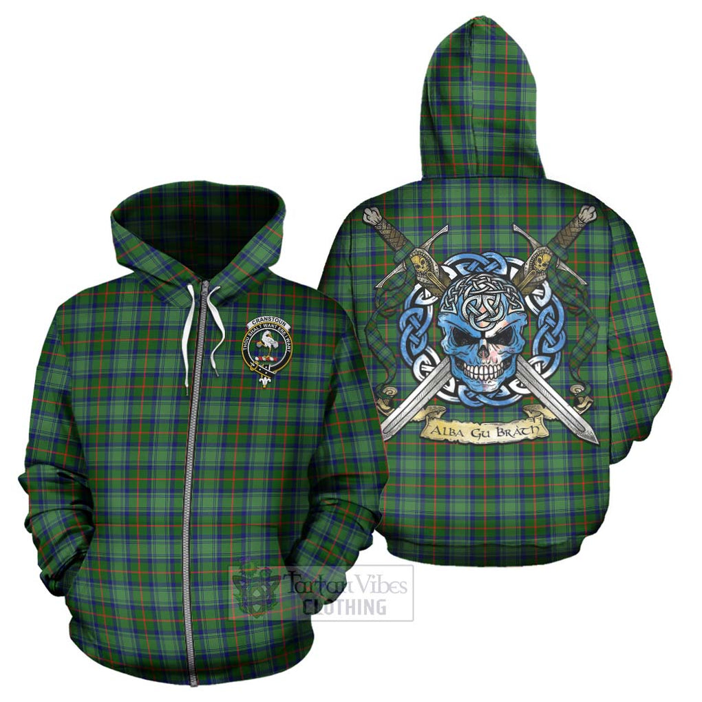 Tartan Vibes Clothing Cranstoun (Cranston) Tartan Hoodie with Family Crest Celtic Skull Style