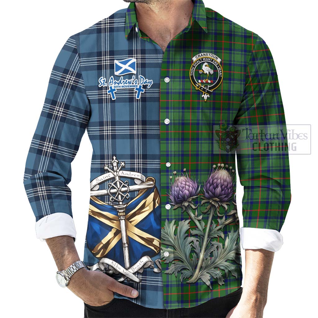 Tartan Vibes Clothing Cranstoun (Cranston) Tartan Long Sleeve Button Shirt Happy St. Andrew's Day Half Tartan Style