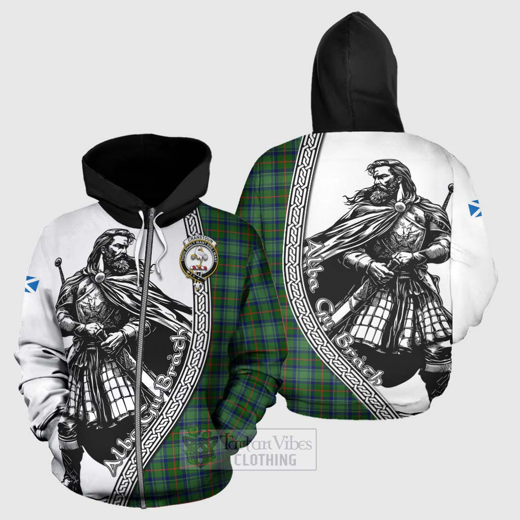 Tartan Vibes Clothing Cranstoun (Cranston) Tartan Clan Crest Hoodie with Highlander Warrior Celtic Style