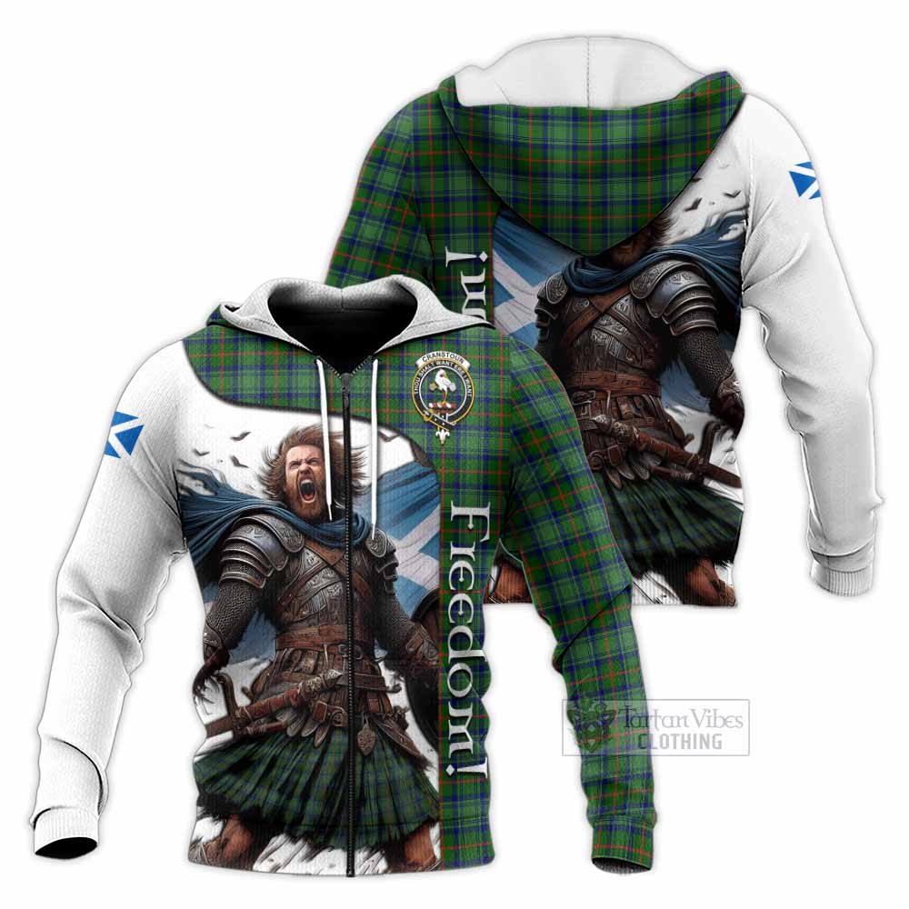 Tartan Vibes Clothing Cranstoun (Cranston) Crest Tartan Knitted Hoodie Inspired by the Freedom of Scottish Warrior