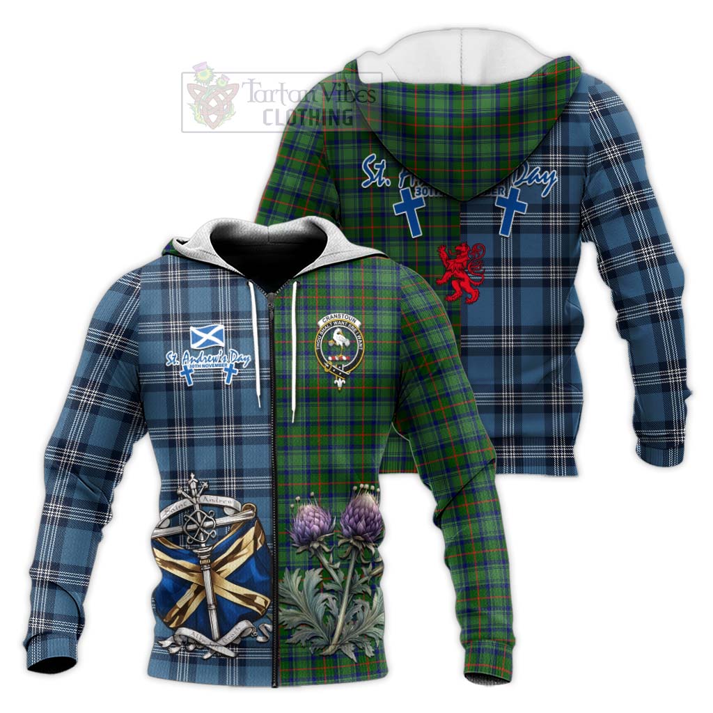 Tartan Vibes Clothing Cranstoun (Cranston) Tartan Knitted Hoodie Happy St. Andrew's Day Half Tartan Style