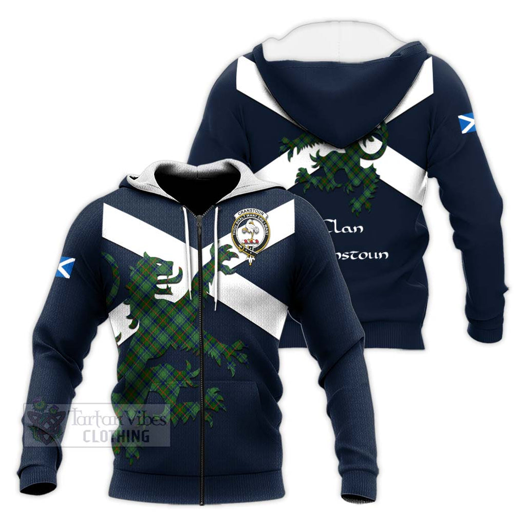 Tartan Vibes Clothing Cranstoun (Cranston) Tartan Lion Rampant Knitted Hoodie – Proudly Display Your Heritage with Alba Gu Brath and Clan Name