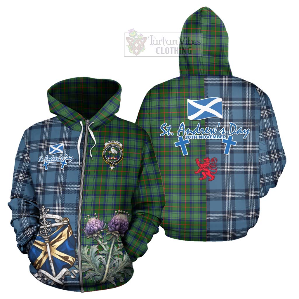 Tartan Vibes Clothing Cranstoun (Cranston) Tartan Hoodie Happy St. Andrew's Day Half Tartan Style