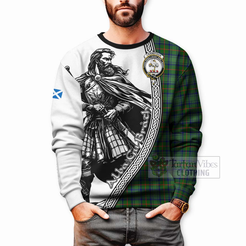 Tartan Vibes Clothing Cranstoun (Cranston) Tartan Clan Crest Sweatshirt with Highlander Warrior Celtic Style