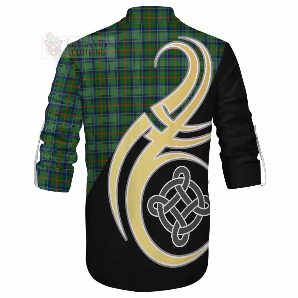 Tartan Vibes Clothing Cranstoun (Cranston) Tartan Ghillie Kilt Shirt with Family Crest and Celtic Symbol Style