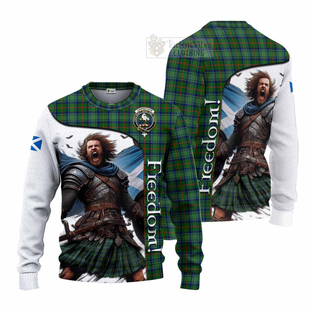 Tartan Vibes Clothing Cranstoun (Cranston) Crest Tartan Knitted Sweater Inspired by the Freedom of Scottish Warrior