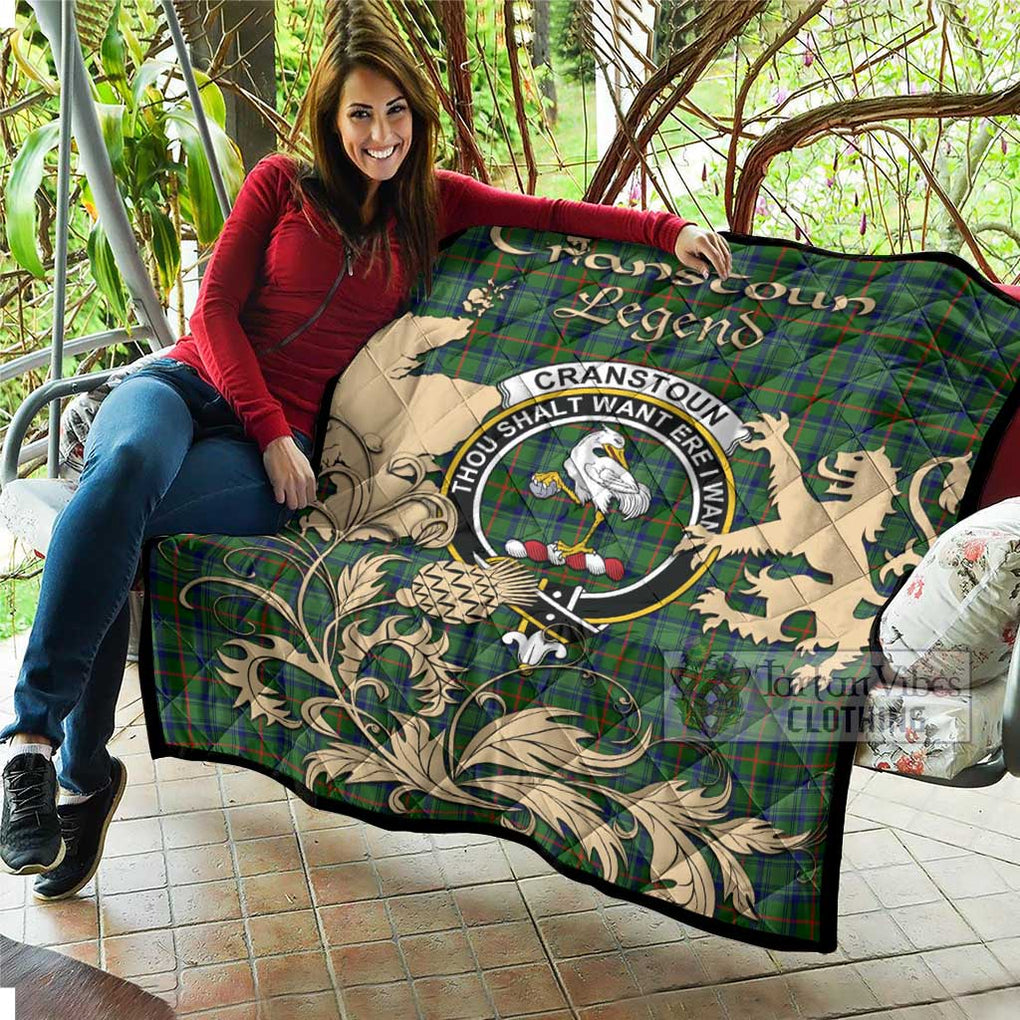 Tartan Vibes Clothing Cranstoun (Cranston) Tartan Quilt with Family Crest and Scottish Symbol Style