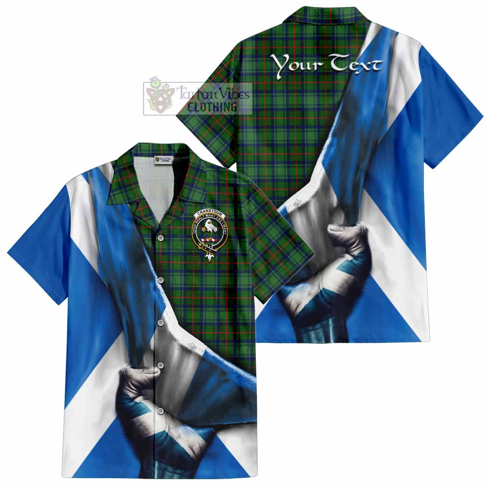 Tartan Vibes Clothing Cranstoun (Cranston) Tartan Short Sleeve Button Shirt with Family Crest Scotland Patriotic Style