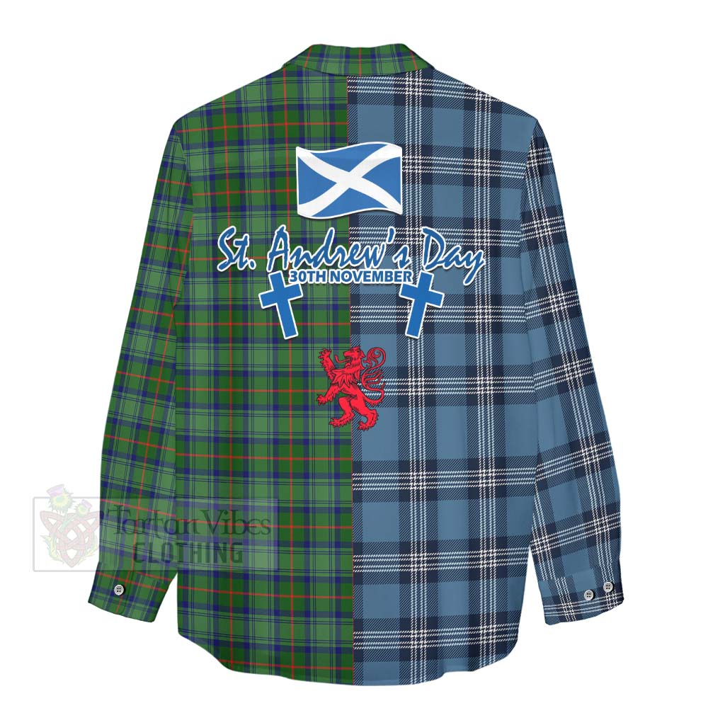 Tartan Vibes Clothing Cranstoun (Cranston) Tartan Women's Casual Shirt Happy St. Andrew's Day Half Tartan Style