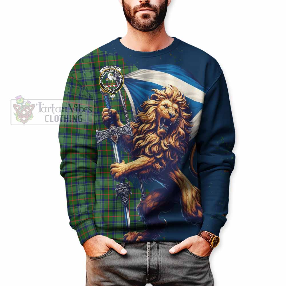 Tartan Vibes Clothing Cranstoun (Cranston) Tartan Family Crest Sweatshirt with Scottish Majestic Lion