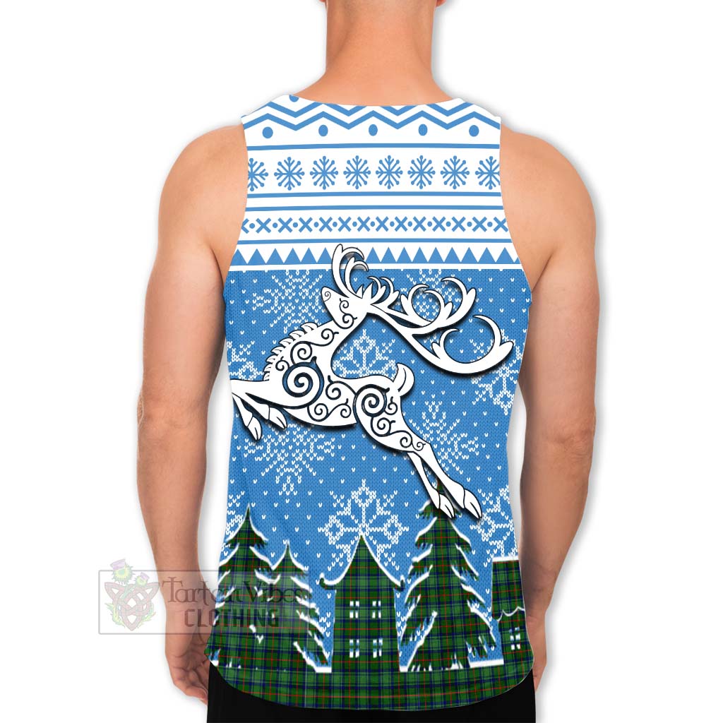 Tartan Vibes Clothing Cranstoun (Cranston) Clan Christmas Men's Tank Top Celtic Reindeer Style