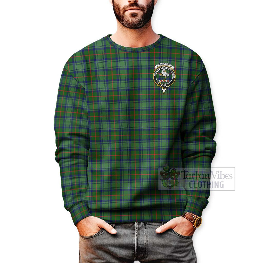 Tartan Vibes Clothing Cranstoun (Cranston) Tartan Sweatshirt with Family Crest Celtic Skull Style