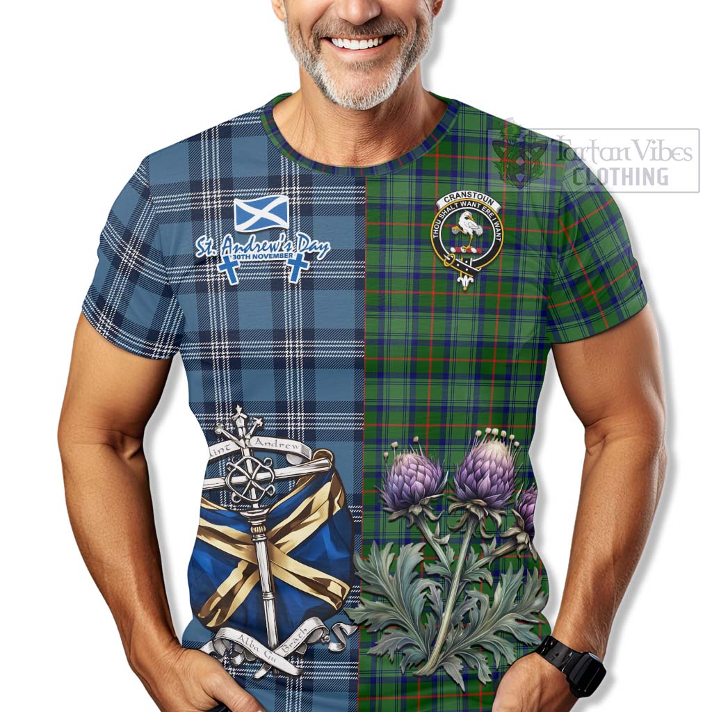 Tartan Vibes Clothing Cranstoun (Cranston) Tartan T-Shirt Happy St. Andrew's Day Half Tartan Style