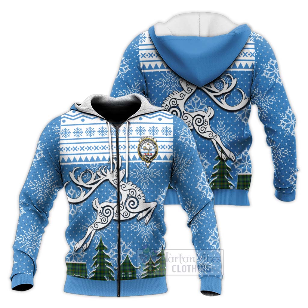 Tartan Vibes Clothing Cranstoun (Cranston) Clan Christmas Knitted Hoodie Celtic Reindeer Style