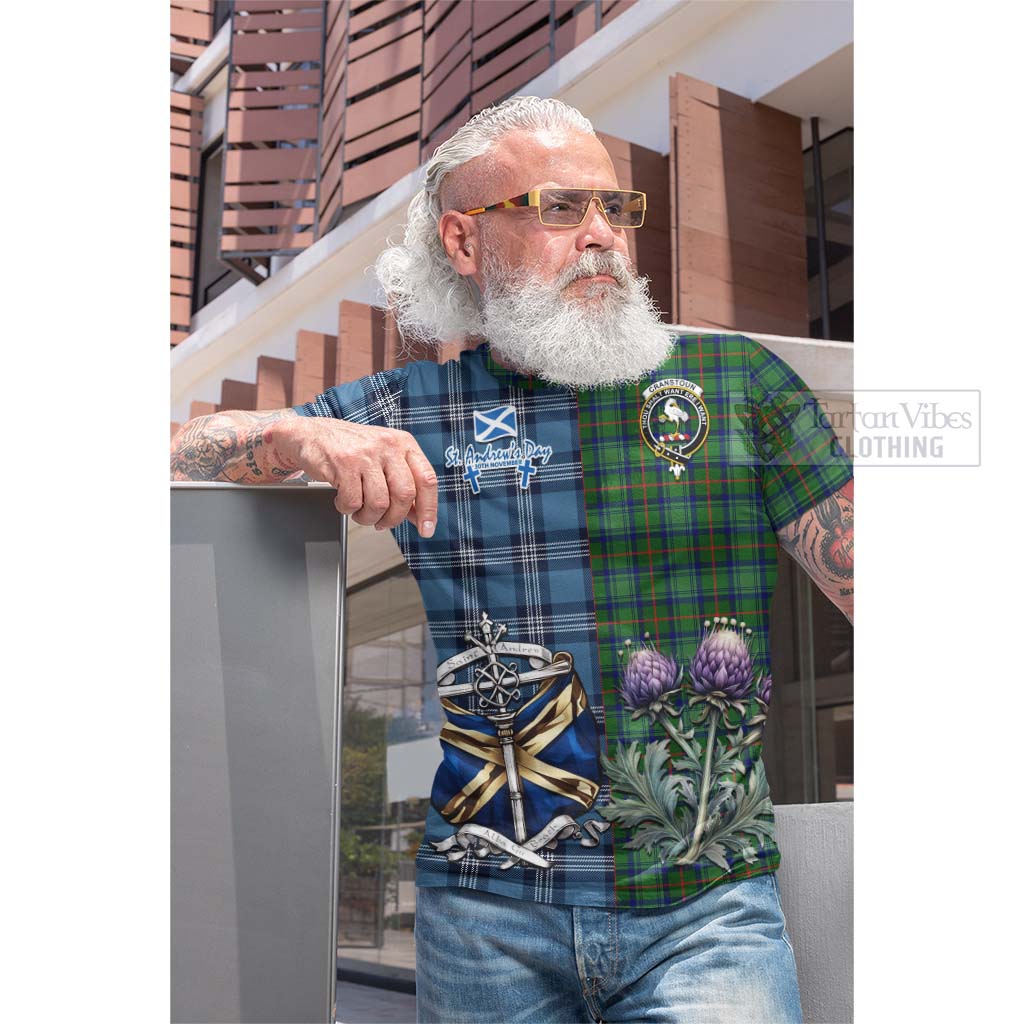 Tartan Vibes Clothing Cranstoun (Cranston) Tartan Cotton T-shirt Happy St. Andrew's Day Half Tartan Style