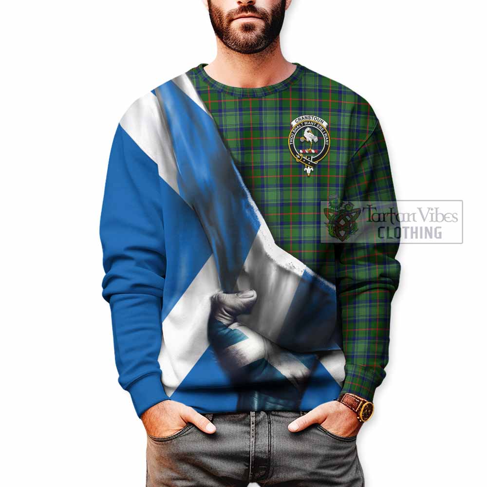 Tartan Vibes Clothing Cranstoun (Cranston) Tartan Sweatshirt with Family Crest Scotland Patriotic Style