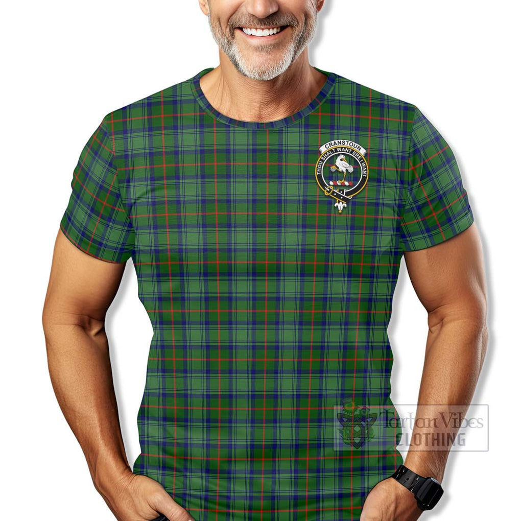 Tartan Vibes Clothing Cranstoun (Cranston) Tartan T-Shirt with Family Crest Celtic Skull Style