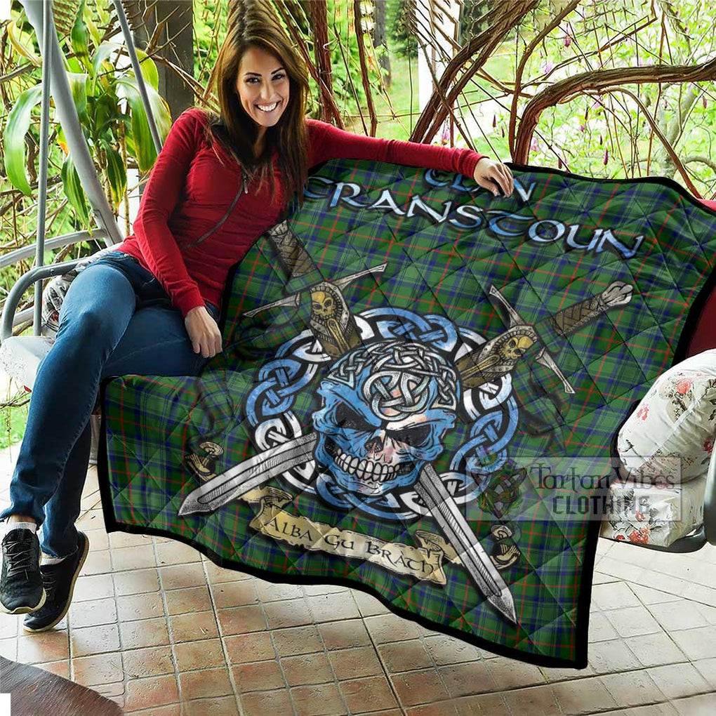 Tartan Vibes Clothing Cranstoun (Cranston) Tartan Quilt with Celtic Skull Alba Gu Brath Style