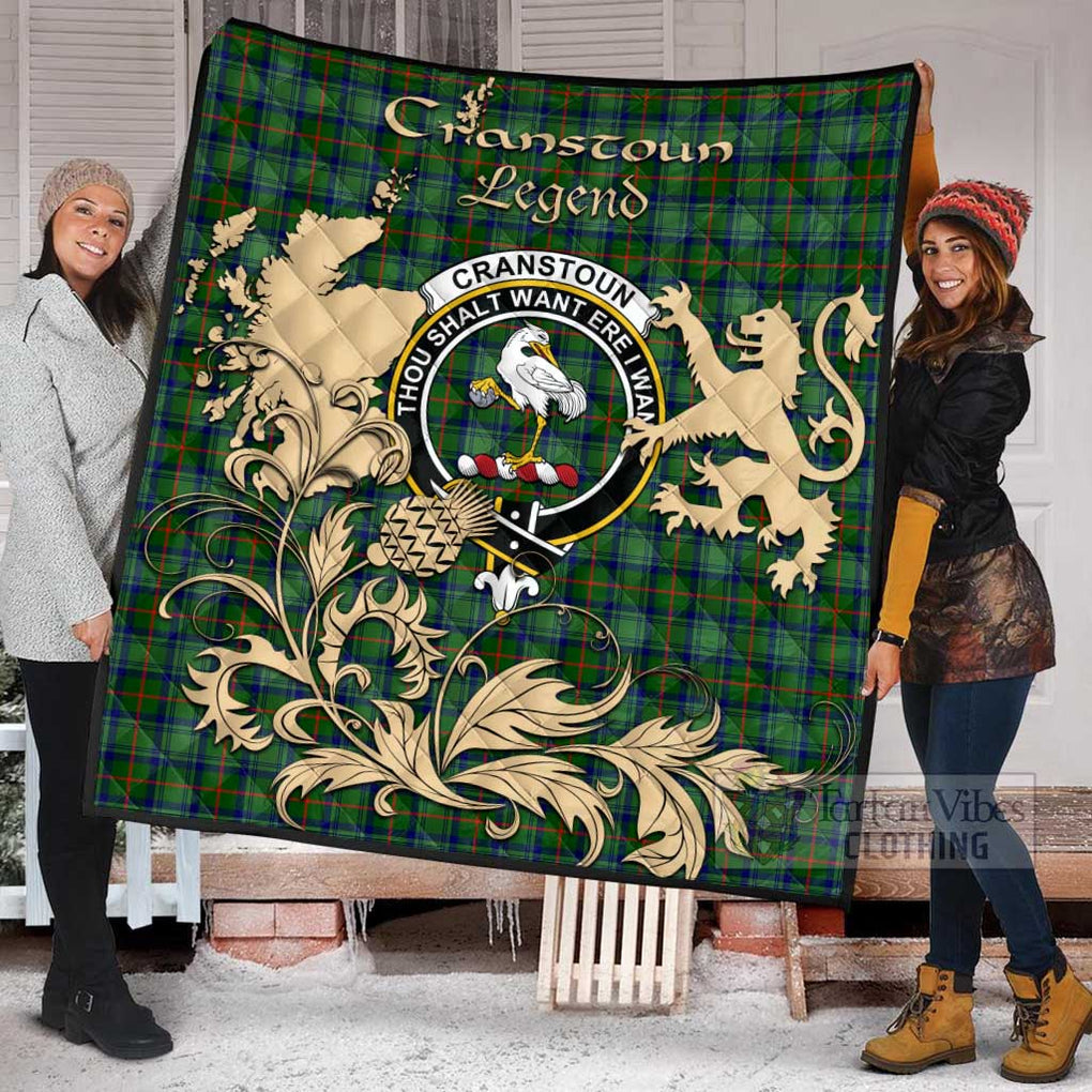 Tartan Vibes Clothing Cranstoun (Cranston) Tartan Quilt with Family Crest and Scottish Symbol Style