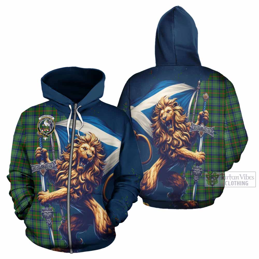 Cranstoun (Cranston) Tartan Family Crest Hoodie with Scottish Majestic Lion