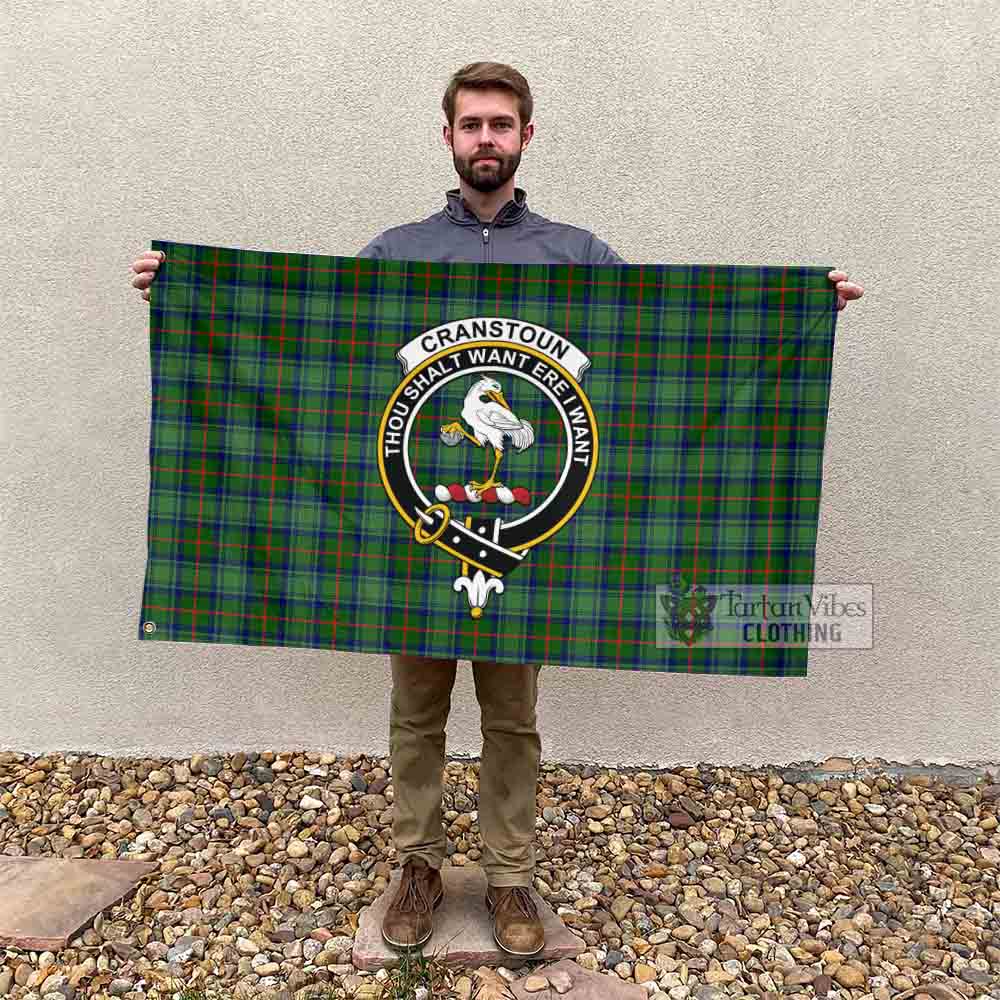 Tartan Vibes Clothing Cranstoun (Cranston) Tartan House Flag with Family Crest