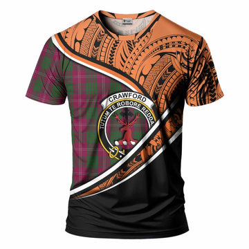 Crawford Crest Tartan T-Shirt with Polynesian Vibes Style - Orange Version