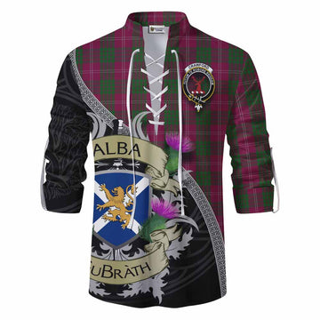 Crawford Tartan Family Crest Ghillie Kilt Shirt Lion Rampant Royal Thistle Shield Celtic Inspired Men - Tartan Vibes Clothing