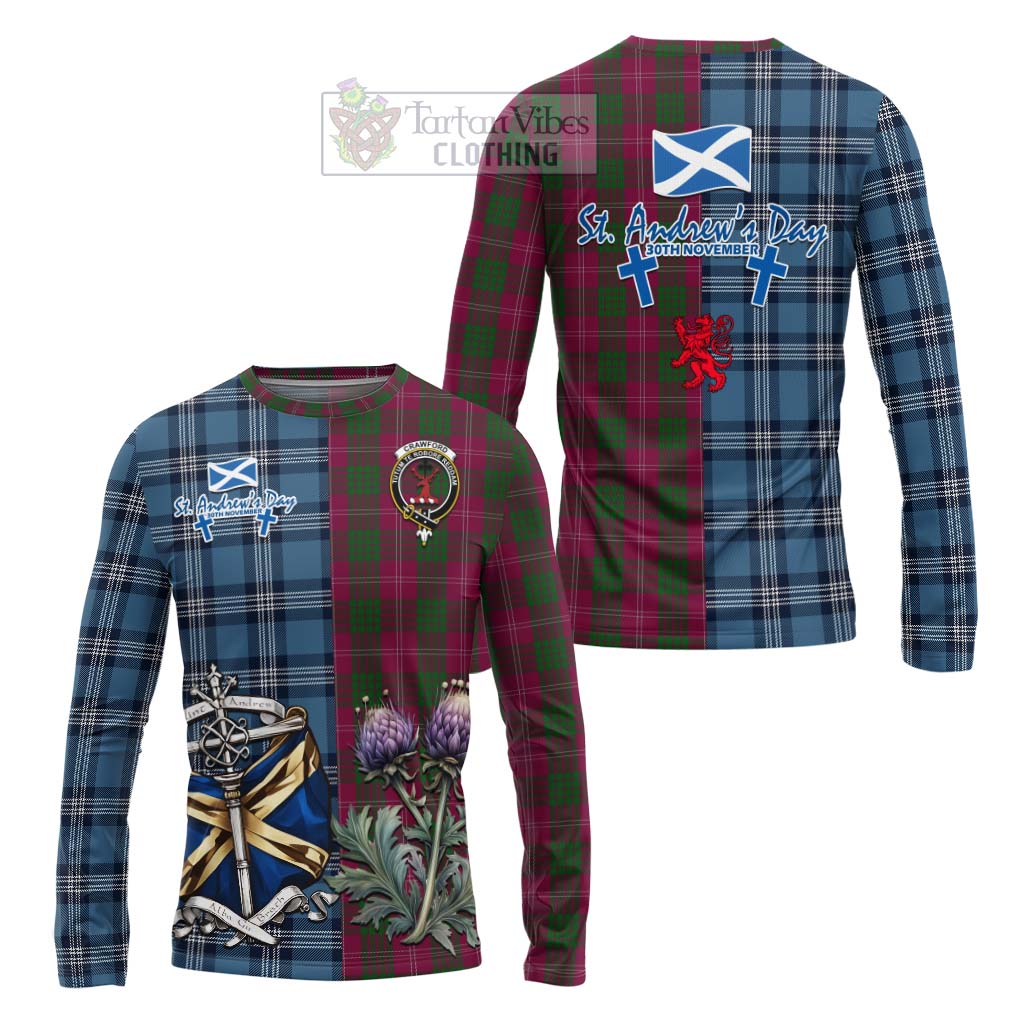 Tartan Vibes Clothing Crawford Tartan Long Sleeve T-Shirt Happy St. Andrew's Day Half Tartan Style