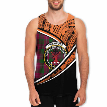 Crawford Crest Tartan Men's Tank Top with Polynesian Vibes Style - Orange Version