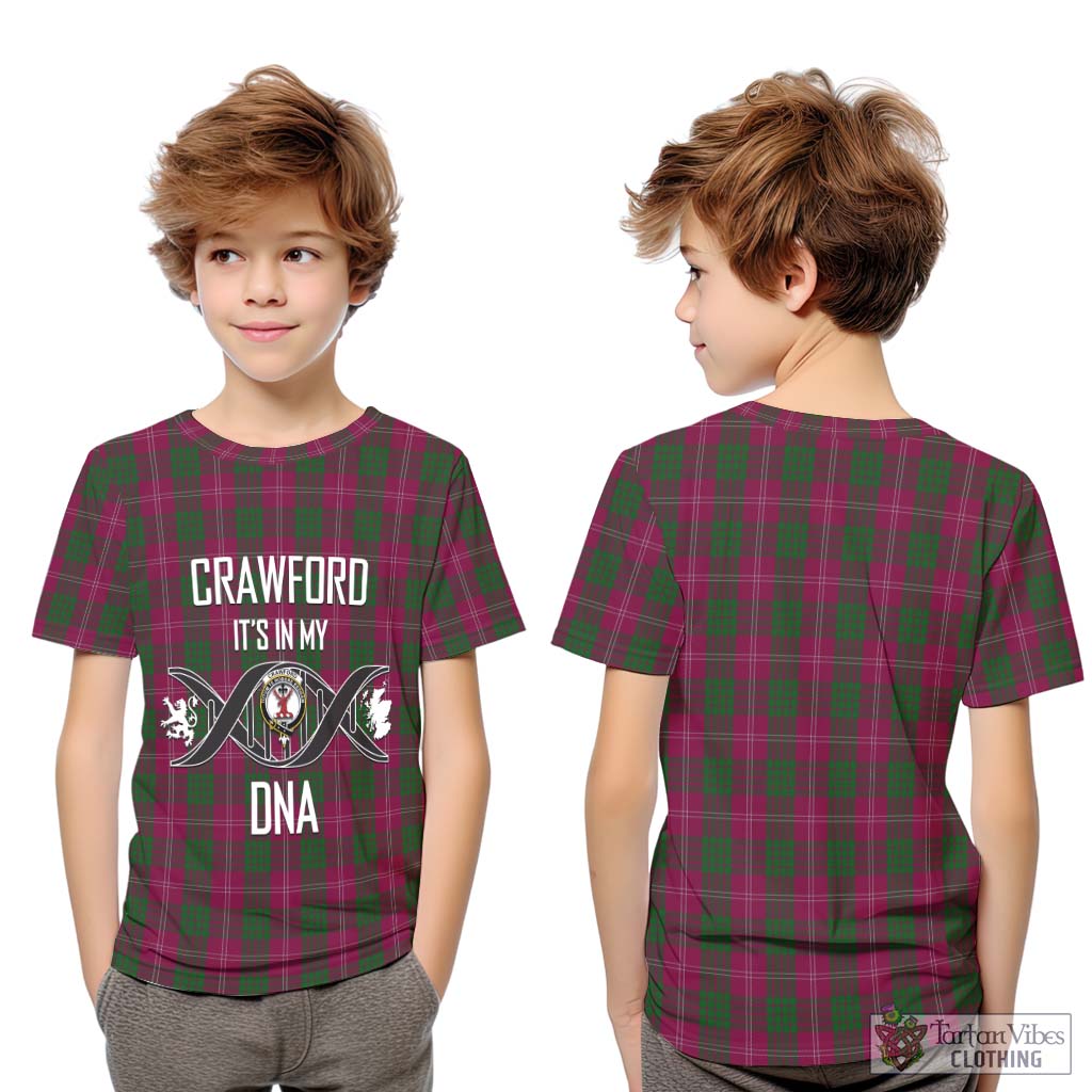 Tartan Vibes Clothing Crawford Tartan Kid T-Shirt with Family Crest DNA In Me Style