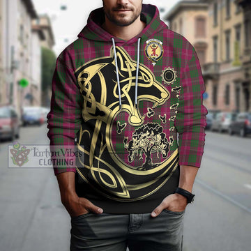 Crawford Tartan Hoodie with Family Crest Celtic Wolf Style