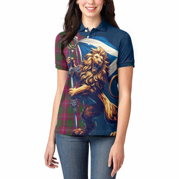 Crawford Tartan Family Crest Women's Polo Shirt with Scottish Majestic Lion