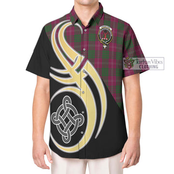 Crawford Tartan Short Sleeve Button Shirt with Family Crest and Celtic Symbol Style