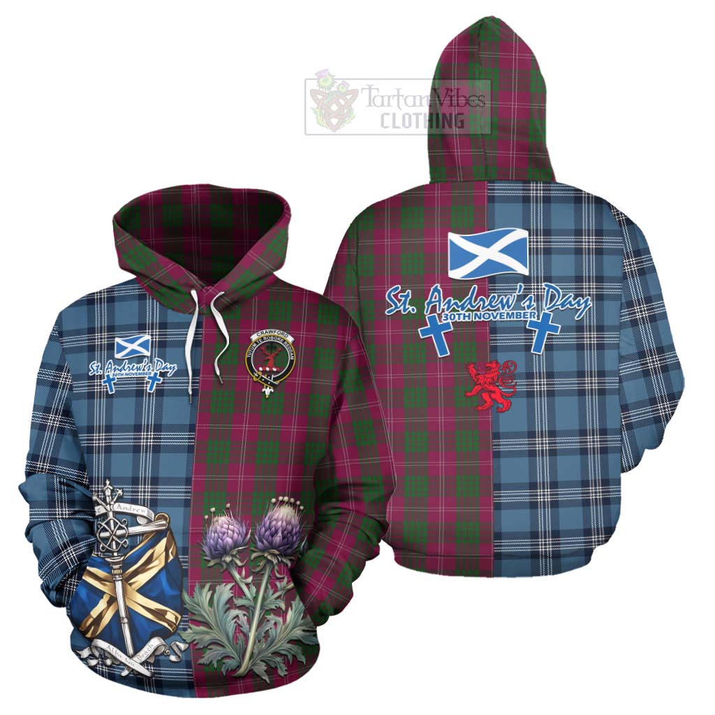 Tartan Vibes Clothing Crawford Tartan Hoodie Happy St. Andrew's Day Half Tartan Style