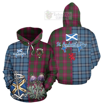 Crawford Tartan Hoodie Happy St. Andrew's Day Half Tartan Style