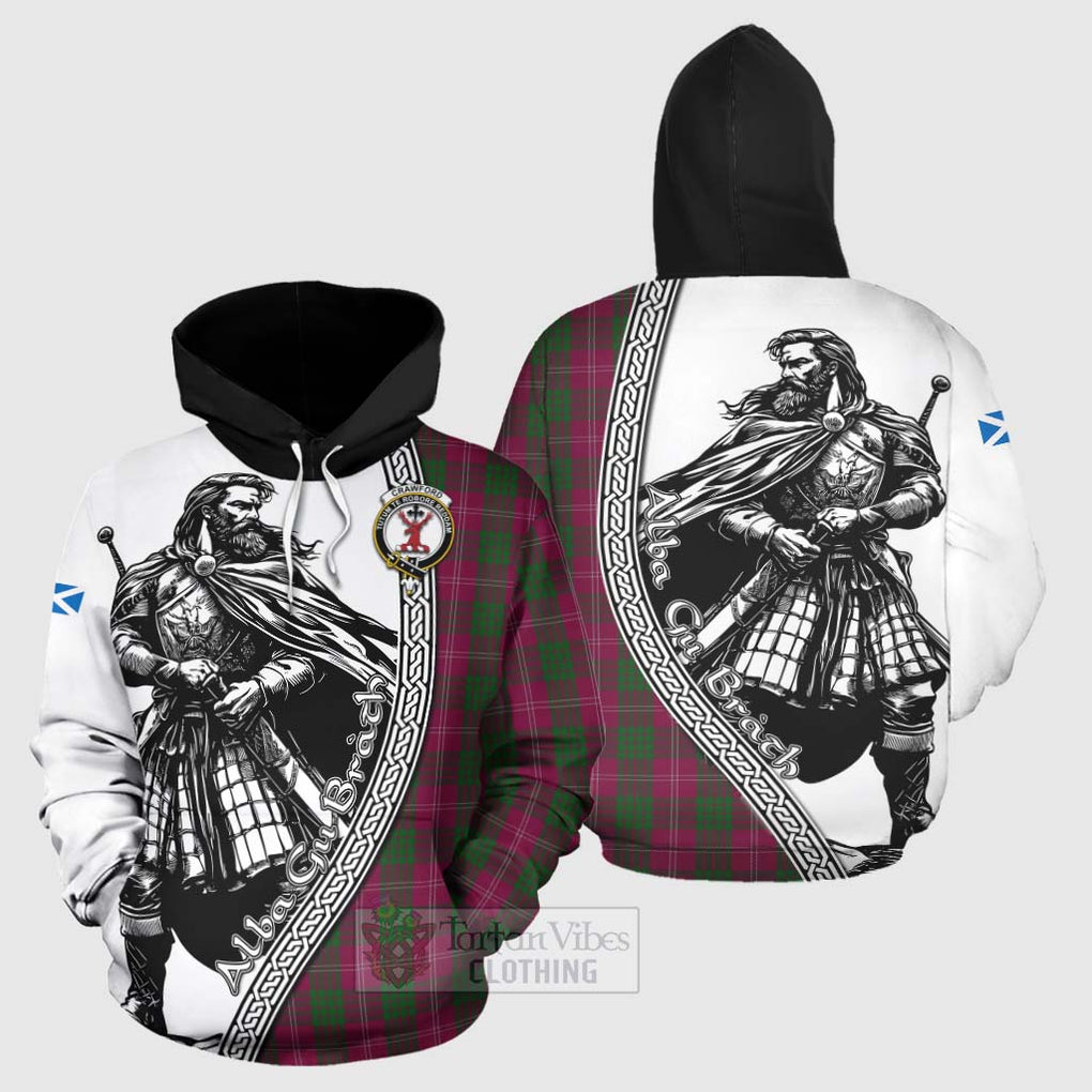 Tartan Vibes Clothing Crawford Tartan Clan Crest Hoodie with Highlander Warrior Celtic Style