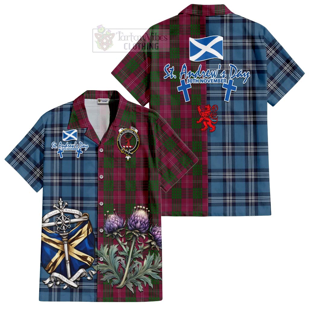 Tartan Vibes Clothing Crawford Tartan Short Sleeve Button Shirt Happy St. Andrew's Day Half Tartan Style