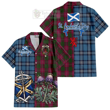 Crawford Tartan Short Sleeve Button Shirt Happy St. Andrew's Day Half Tartan Style