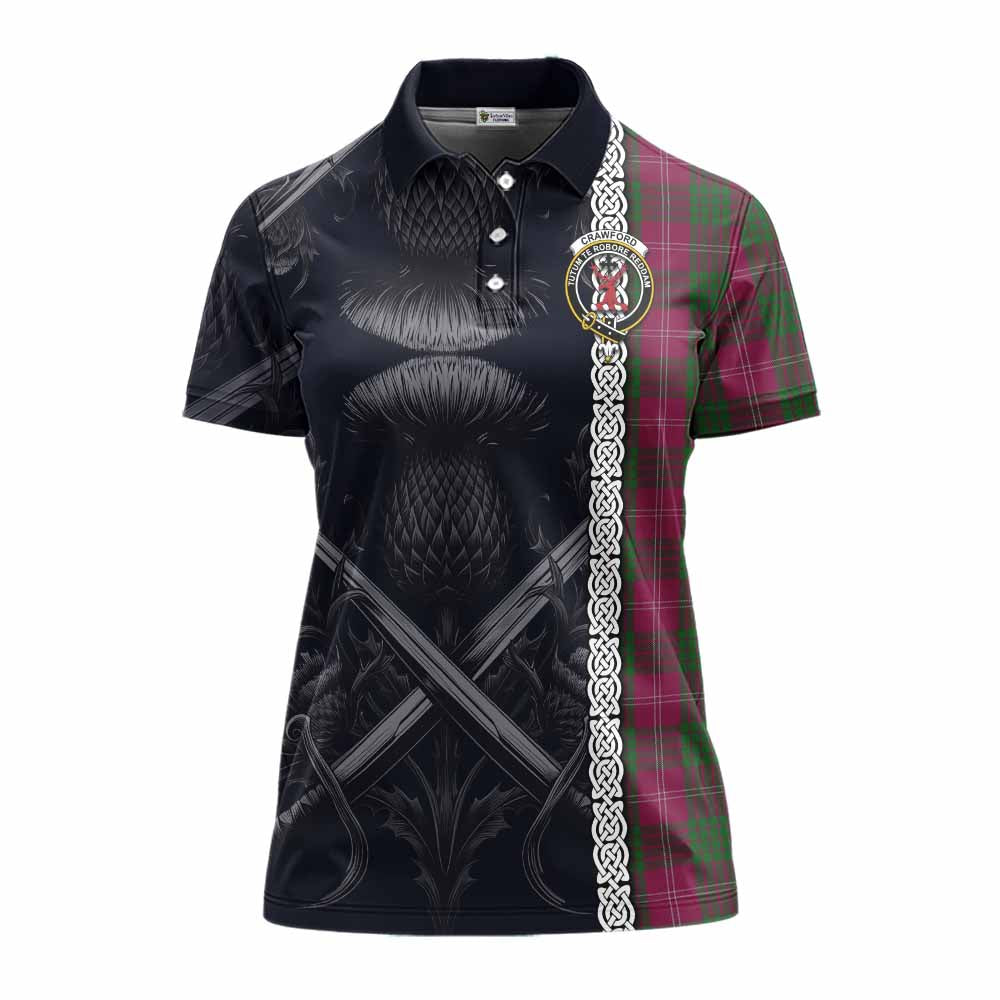 Tartan Vibes Clothing Crawford Tartan Women's Polo Shirt with Family Crest Cross Sword Thistle Celtic Vibes