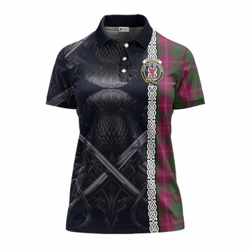 Crawford Tartan Women's Polo Shirt with Family Crest Cross Sword Thistle Celtic Vibes