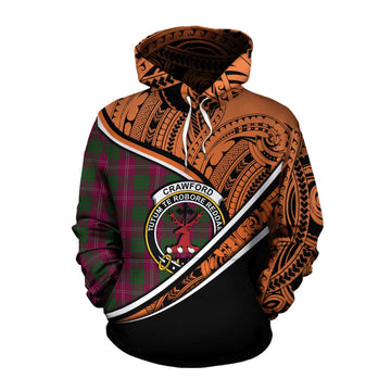 Crawford Crest Tartan Cotton Hoodie with Polynesian Vibes Style - Orange Version