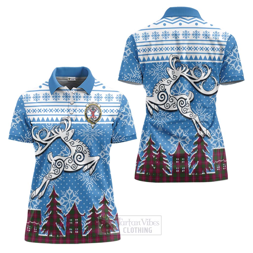 Tartan Vibes Clothing Crawford Clan Christmas Women's Polo Shirt Celtic Reindeer Style