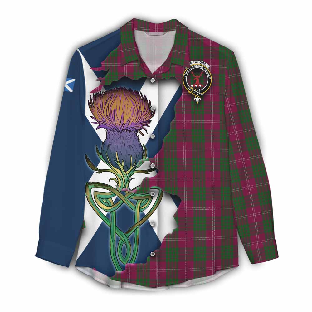 Crawford Tartan Family Crest Women's Casual Shirt Scottish Thistle Celtic Inspired Female - Tartan Vibes Clothing