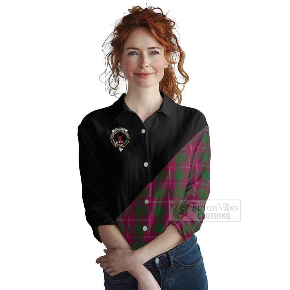 Tartan Vibes Clothing Crawford Tartan Women's Casual Shirt with Family Crest and Military Logo Style