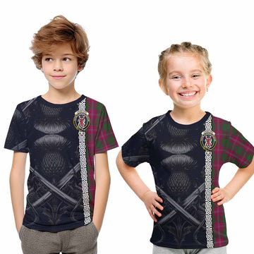 Crawford Tartan Kid T-Shirt with Family Crest Cross Sword Thistle Celtic Vibes