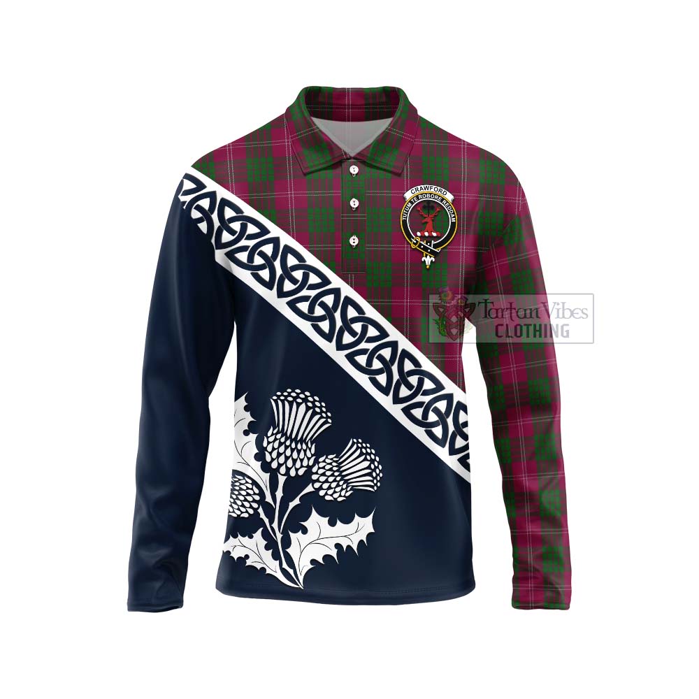 Tartan Vibes Clothing Crawford Tartan Long Sleeve Polo Shirt Featuring Thistle and Scotland Map